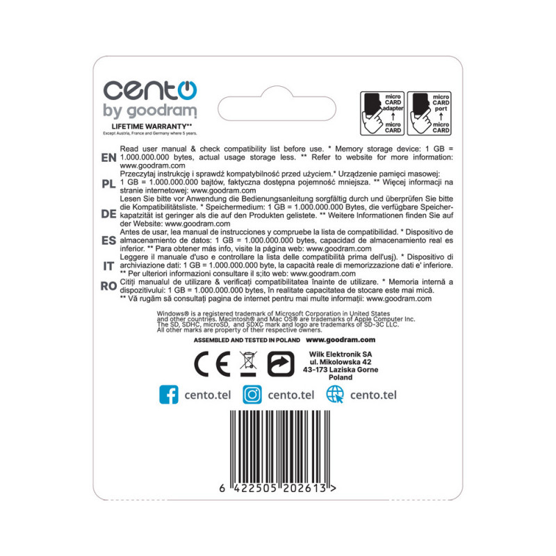 Card CENTO MicroSD C10 064GB