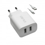 Incarcator Voiaj CENTO P100 TipC 2USB/2A/12W Alb