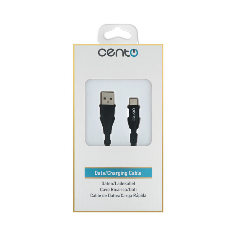 Cablu CENTO C100 TipC-USB (1m,3A) Negru