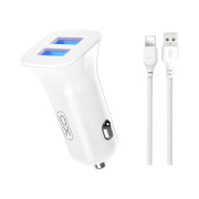 Incarcator Auto XO TZ10 Iphone 2USB/2A/12WAlb
